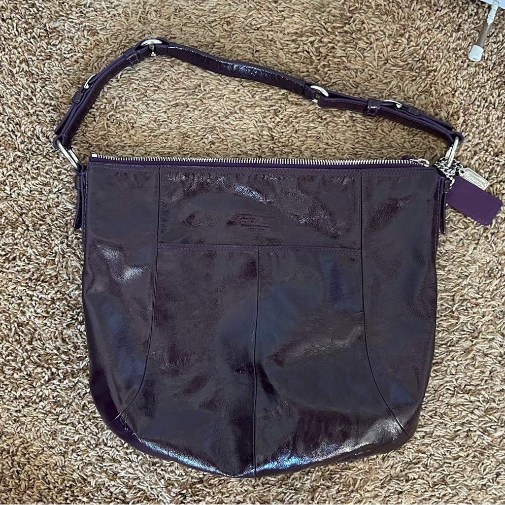 Coach Dark Purple Patent Leather Shoulder Tote Bag
